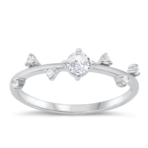 Sterling Silver Rhodium Plated Branch Clear CZ Ring