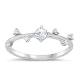 Sterling Silver Rhodium Plated Branch Clear CZ Ring