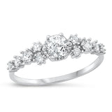 Sterling Silver Rhodium Plated Engagement Clear CZ Ring