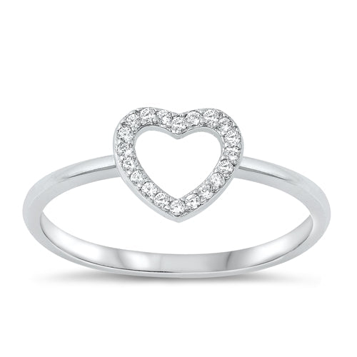 Sterling Silver Rhodium Plated Heart Clear CZ Ring