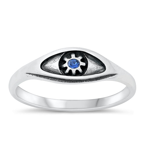 Sterling Silver Oxidized Eye Blue Sapphire CZ Ring