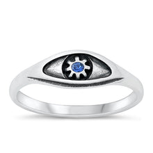 Load image into Gallery viewer, Sterling Silver Oxidized Eye Blue Sapphire CZ Ring