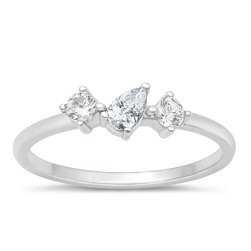 Sterling Silver Rhodium Plated Clear CZ Ring Face Height-5.3mm