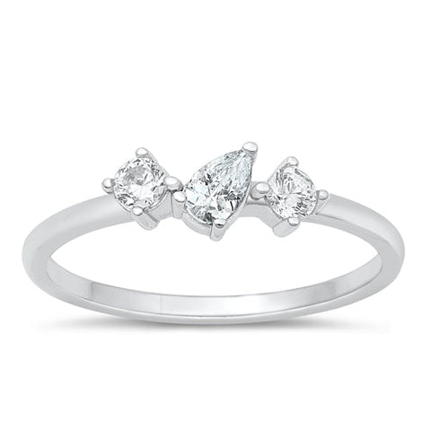 Sterling Silver Rhodium Plated Clear CZ Ring Face Height-5.3mm
