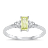 Sterling Silver Rhodium Plated Rectangle Peridot And Clear CZ Ring