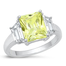 Load image into Gallery viewer, Sterling Silver Rhodium Plated Square Peridot CZ Ring Face Height-12.4mm