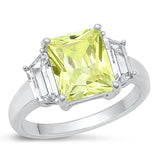 Sterling Silver Rhodium Plated Square Peridot CZ Ring Face Height-12.4mm