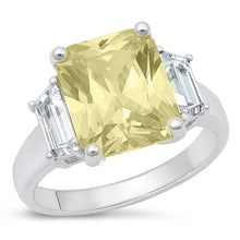 Load image into Gallery viewer, Sterling Silver Rhodium Plated Square Light Yellow CZ Ring