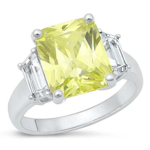 Sterling Silver Rhodium Plated Square Peridot CZ Ring