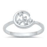 Sterling Silver Rhodium Plated Moon Clear CZ Ring