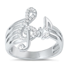 Load image into Gallery viewer, Sterling Silver Rhodium Plated Music Note Clear CZ Ring