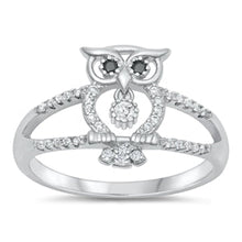 Load image into Gallery viewer, Sterling Silver Rhodium Plated Owl Clear CZ Ring