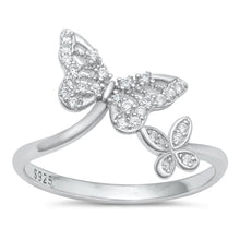 Load image into Gallery viewer, Sterling Silver Rhodium Plated Butterfly Clear CZ Ring