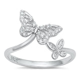 Sterling Silver Rhodium Plated Butterfly Clear CZ Ring