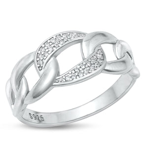 Sterling Silver Rhodium Plated Lock Clear CZ Ring Face Height-9.8mm
