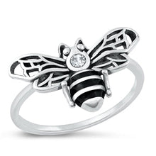 Load image into Gallery viewer, Sterling Silver Oxidized Bee Clear CZ Ring