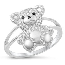 Load image into Gallery viewer, Sterling Silver Rhodium Plated Teddy Bear Clear CZ Ring Face Height-17.5mm