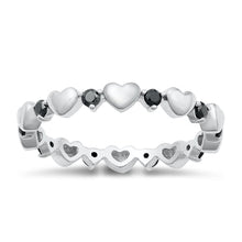 Load image into Gallery viewer, Sterling Silver Rhodium Plated Hearts Black CZ Ring Face Height-3mm