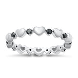 Sterling Silver Rhodium Plated Hearts Black CZ Ring Face Height-3mm