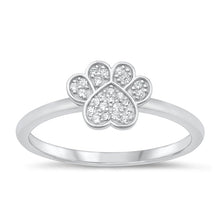 Load image into Gallery viewer, Sterling Silver Rhodium Plated Paw Print Clear CZ Ring Face Height-8mm