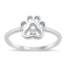 Load image into Gallery viewer, Sterling Silver Rhodium Plated Paw Print Clear CZ Ring Face Height-9.3mm