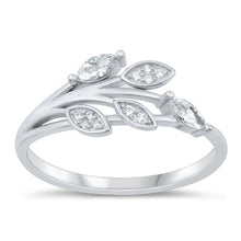 Load image into Gallery viewer, Sterling Silver Rhodium Plated Clear CZ Leaves Ring