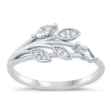 Sterling Silver Rhodium Plated Clear CZ Leaves Ring