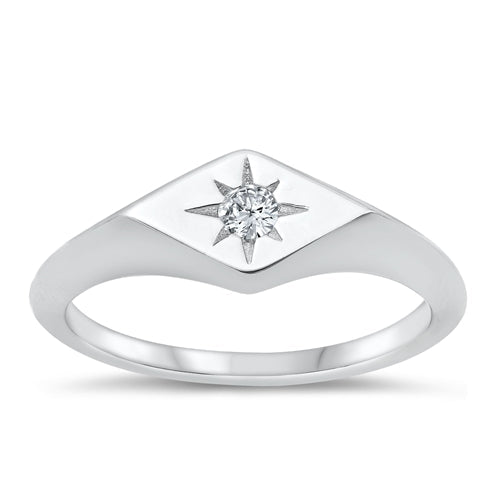 Sterling Silver Rhodium Plated Twinkle Star Clear CZ Ring Face Height-7.2mm