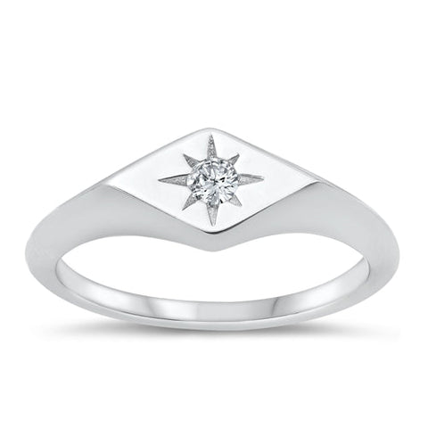 Sterling Silver Rhodium Plated Twinkle Star Clear CZ Ring Face Height-7.2mm