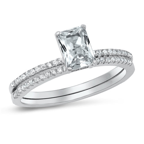 Sterling Silver Rhodium Plated Clear CZ Ring Face Height-7mm