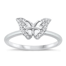 Load image into Gallery viewer, Sterling Silver Rhodium Plated Clear CZ Butterfly Ring-8.5mm