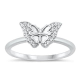 Sterling Silver Rhodium Plated Clear CZ Butterfly Ring-8.5mm