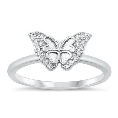 Sterling Silver Rhodium Plated Clear CZ Butterfly Ring-8.5mm