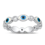 Sterling Silver Rhodium Plated Evil Eye Clear CZ Ring Face Height-3.8mm