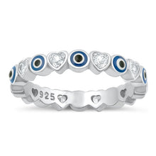 Load image into Gallery viewer, Sterling Silver Rhodium Plated Evil Eye And Heart Clear CZ Ring Face Height-3.5mm