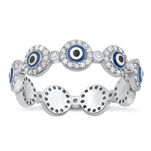 Load image into Gallery viewer, Sterling Silver Rhodium Plated Evil Eye Clear CZ Ring Face Height-5.4mm