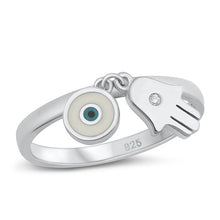 Load image into Gallery viewer, Sterling Silver Rhodium Plated Evil Eye And Hamsa Clear CZ Ring Face Height-9.1mm