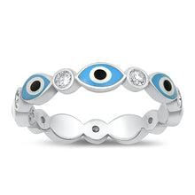Load image into Gallery viewer, Sterling Silver Rhodium Plated Evil Eye Clear CZ Ring Face Height-3.6mm