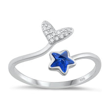 Load image into Gallery viewer, Sterling Silver Rhodium Plated Star And Mermaid Tail Clear CZ Ring Face Height-9mm