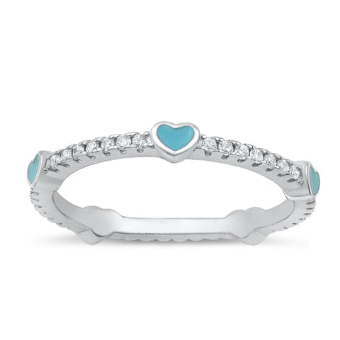 Sterling Silver Rhodium Plated Heart Clear CZ Ring Face Height-2.4mm