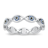 Sterling Silver Rhodium Plated Evil Eye Ring Face Height-3.7mm