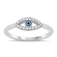 Load image into Gallery viewer, Sterling Silver Rhodium Plated Evil Eye Clear CZ Ring Face Height-5.5mm
