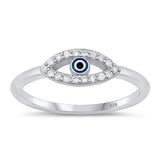 Sterling Silver Rhodium Plated Evil Eye Clear CZ Ring Face Height-5.5mm
