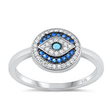 Sterling Silver Rhodium Plated Evil Eye Blue And Clear CZ Ring Face Height-11mm