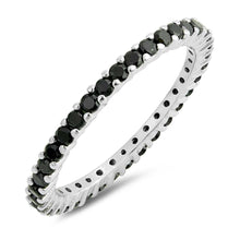 Load image into Gallery viewer, Sterling Silver Classy Stackable Ring with Black Simulated Crystals on Half-Bezel Setting with Rhodium FinishAnd Band Width 2MM