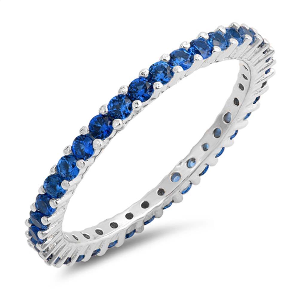 Sterling Silver Blue Sapphire CZ Stackable Ring with Ring Band Width of 2MM