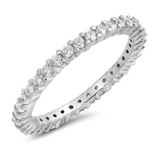 Load image into Gallery viewer, Sterling Silver Classy Stackable Ring with Clear Simulated Crystals on Half-Bezel Setting with Rhodium FinishAnd Band Width 2MM