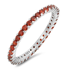 Sterling Silver Rhodium Plated Round Garnet Wedding Band Shaped Clear CZ RingAnd Band Width 2mm