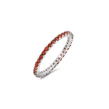 Load image into Gallery viewer, Sterling Silver Classy Stackable Ring with Garnet Simulated Crystals on Half-Bezel Setting with Rhodium FinishAnd Band Width 2MM