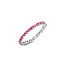Load image into Gallery viewer, Sterling Silver Classy Stackable Ring with Ruby Simulated Crystals on Half-Bezel Setting with Rhodium FinishAnd Band Width 2MM